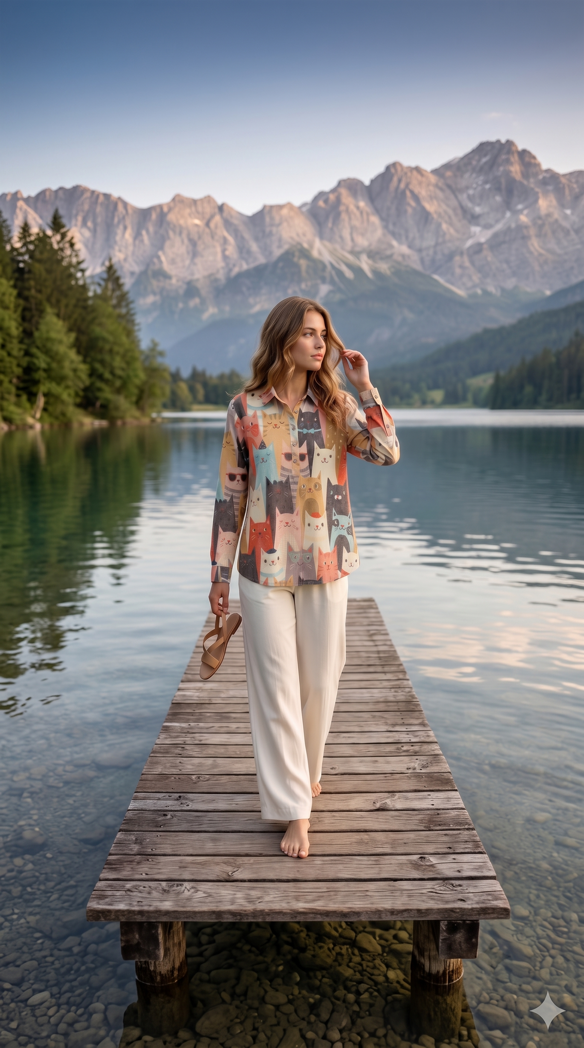 Peach Whimsical Cat Parade Tunic