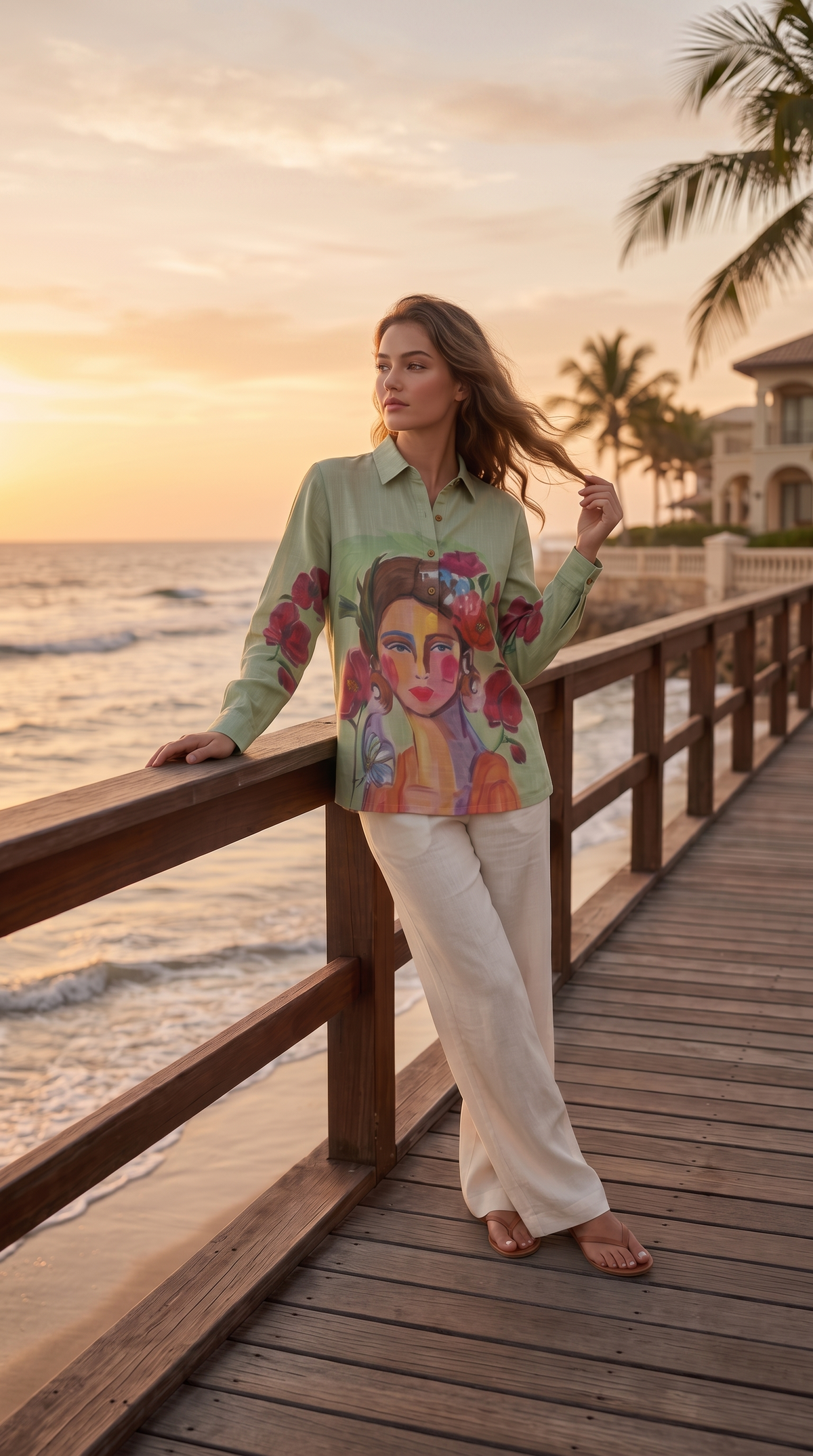 Pastel Green Portrait Print Tunic