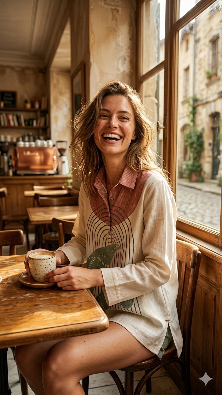Rust & Ivory Nature-Inspired Print Tunic