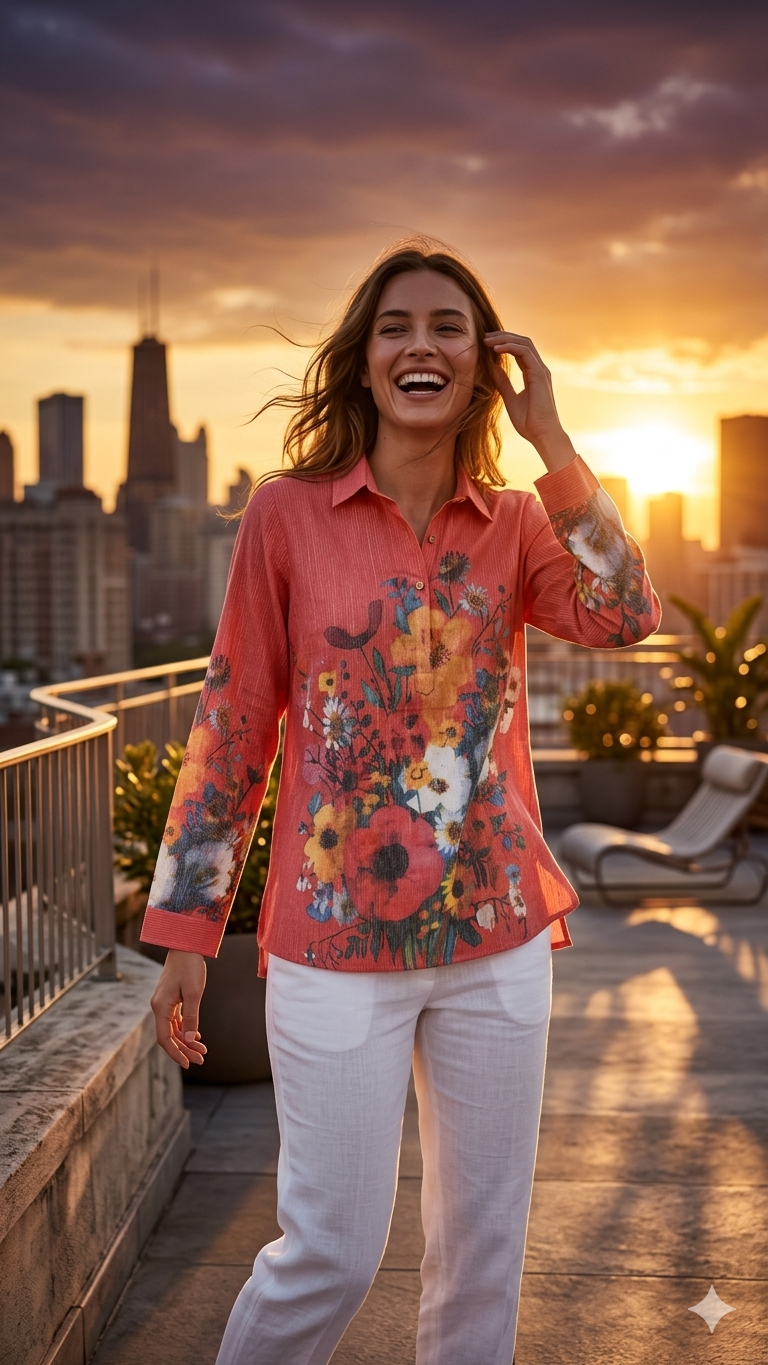 Coral Bloom Multicolor Floral Tunic