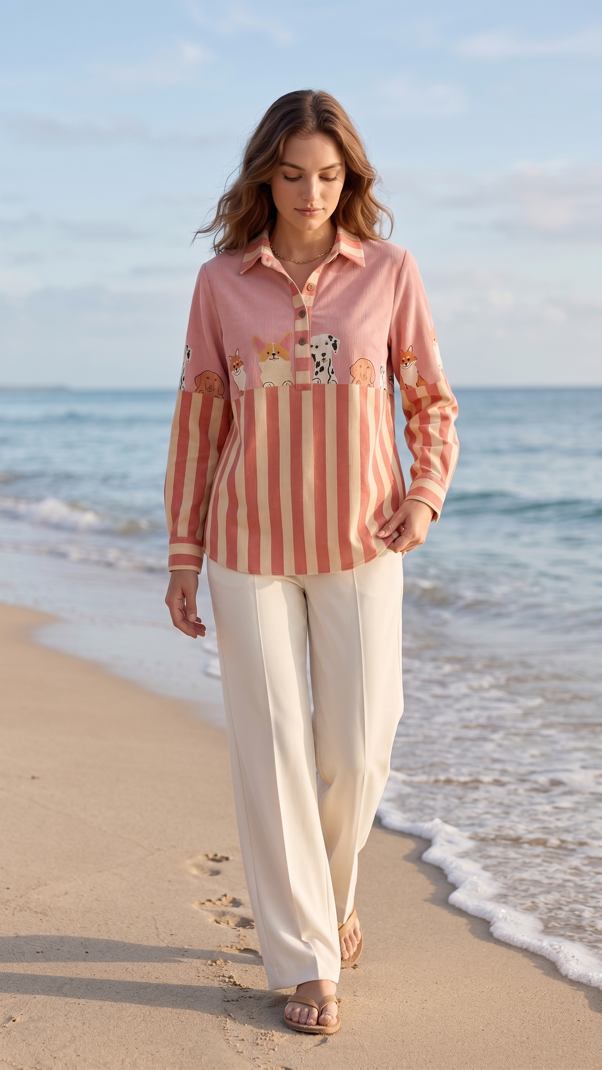 Women’s Pink Dog Print Striped Shirt