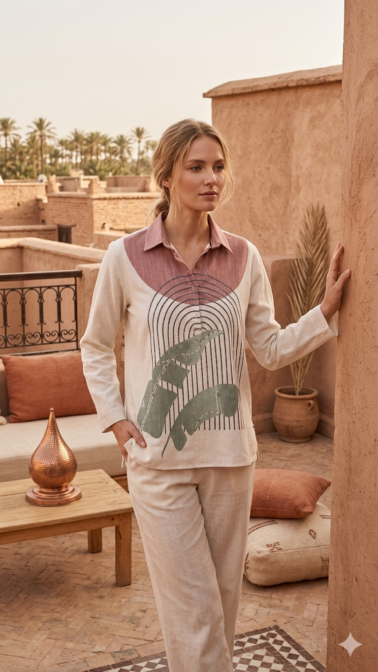 Rust & Ivory Nature-Inspired Print Tunic