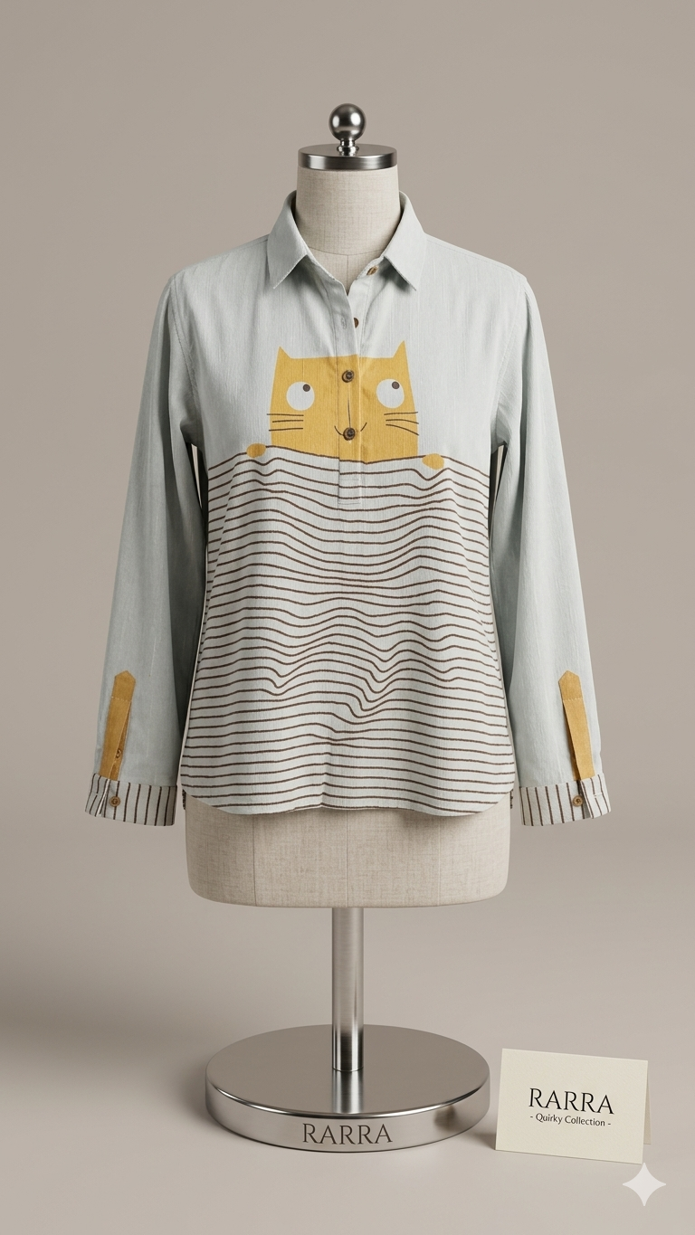 Playful Peekaboo Cat Striped Tunic