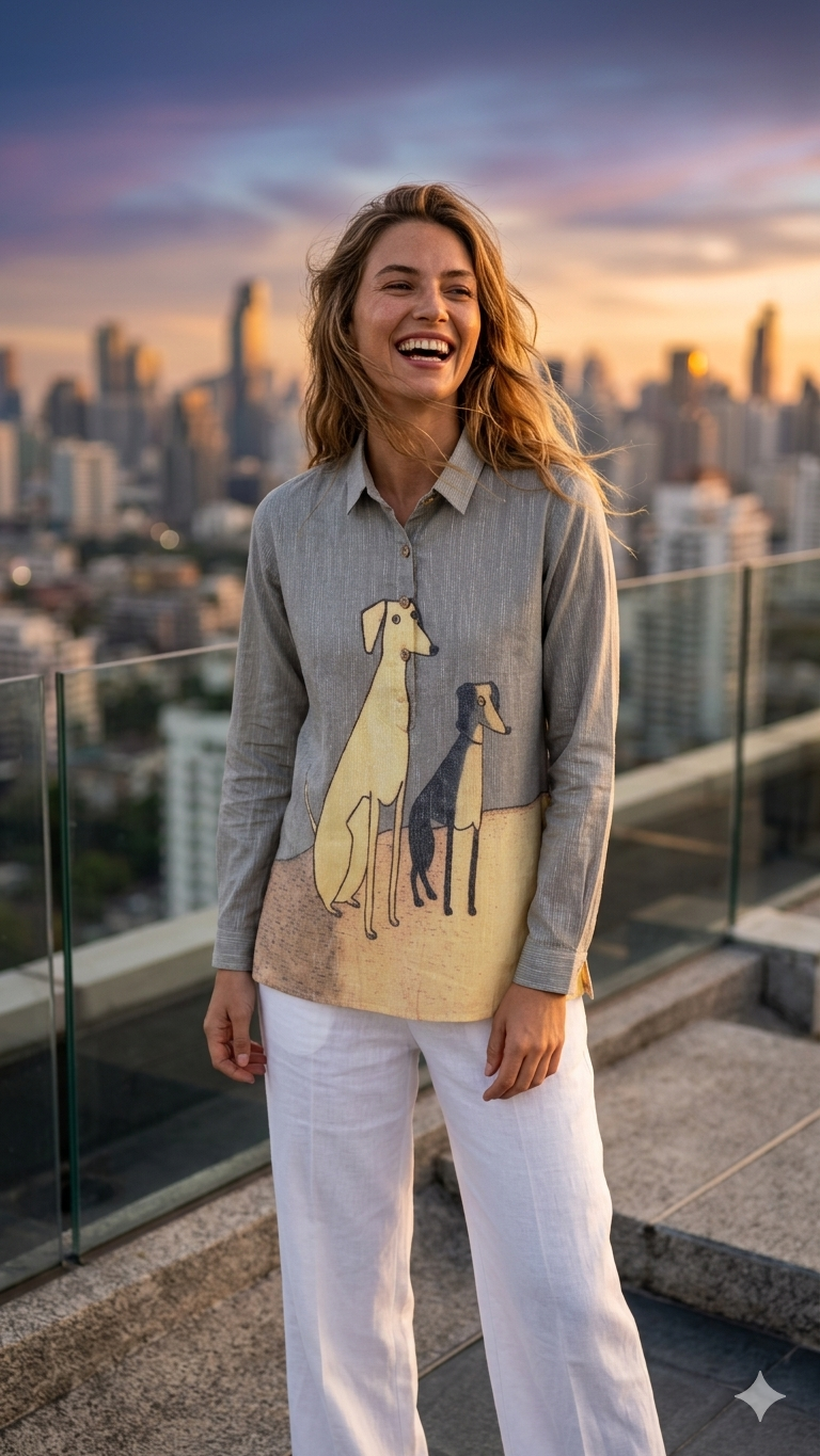 RARRA Dog Print Cotton Shirt for Women