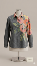 Charcoal Grey Asymmetrical Tunic with Peach Floral Panel