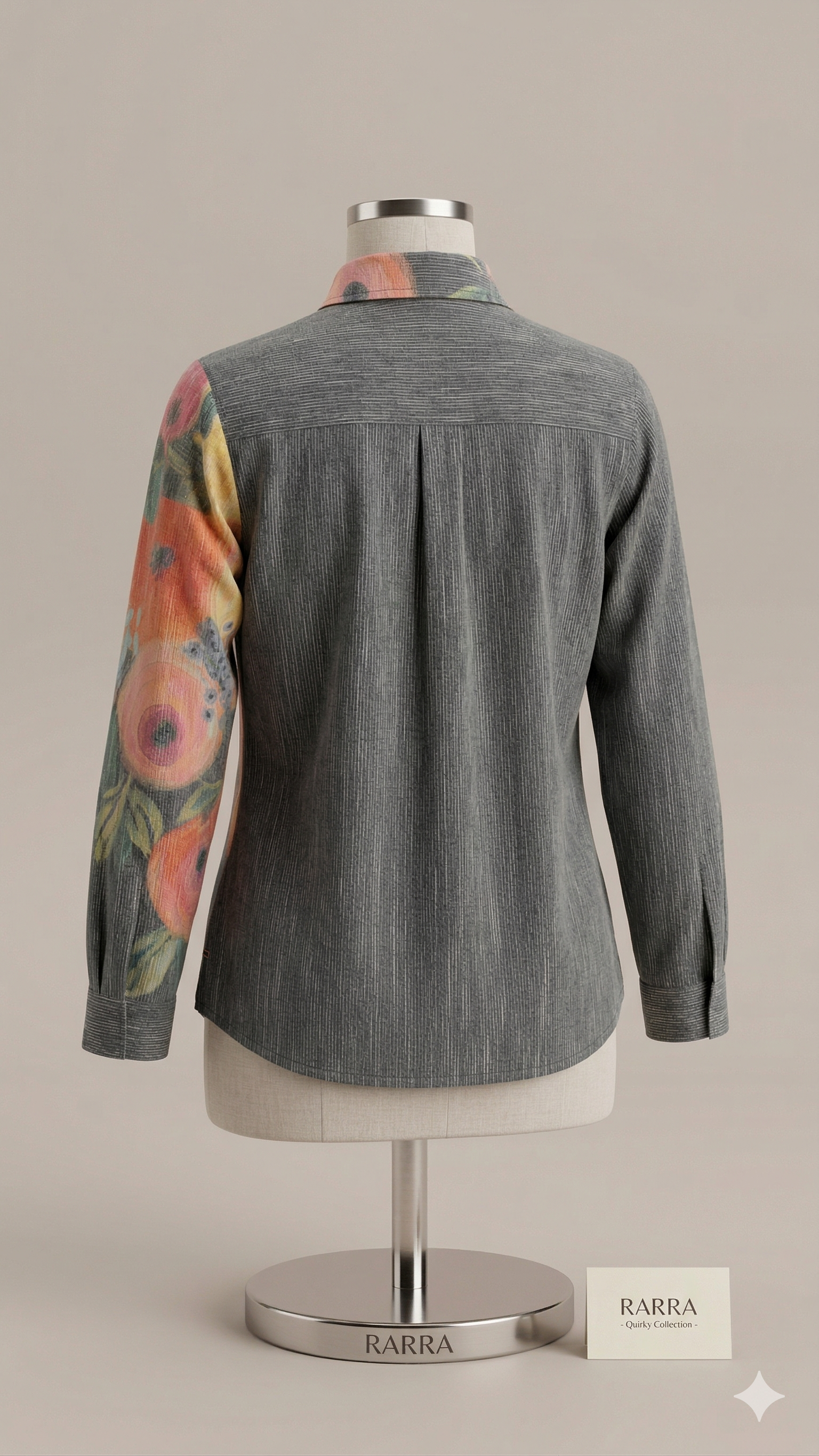 Charcoal Grey Asymmetrical Tunic with Peach Floral Panel
