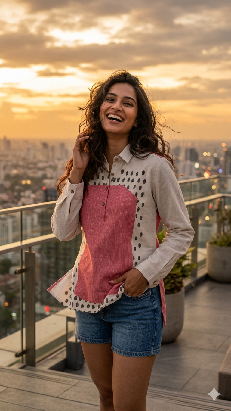 Ivory & Blush Dotted Abstract Print Tunic