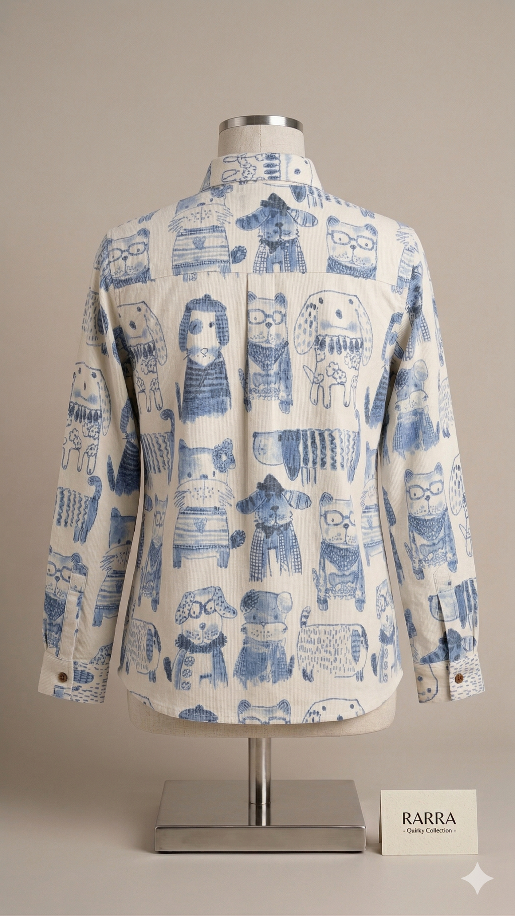 Blue Hand-Drawn Animal Print Shirt