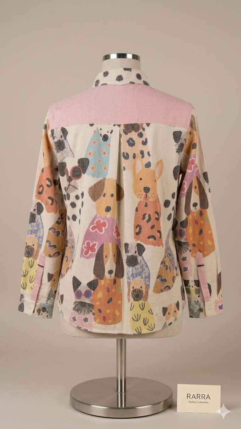Ivory Quirky Canine Illustration Tunic