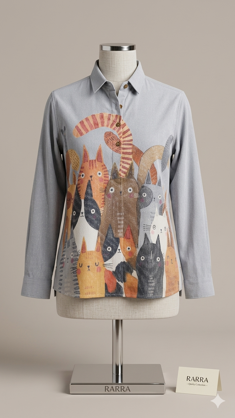 Grey Feline Cat Print Tunic