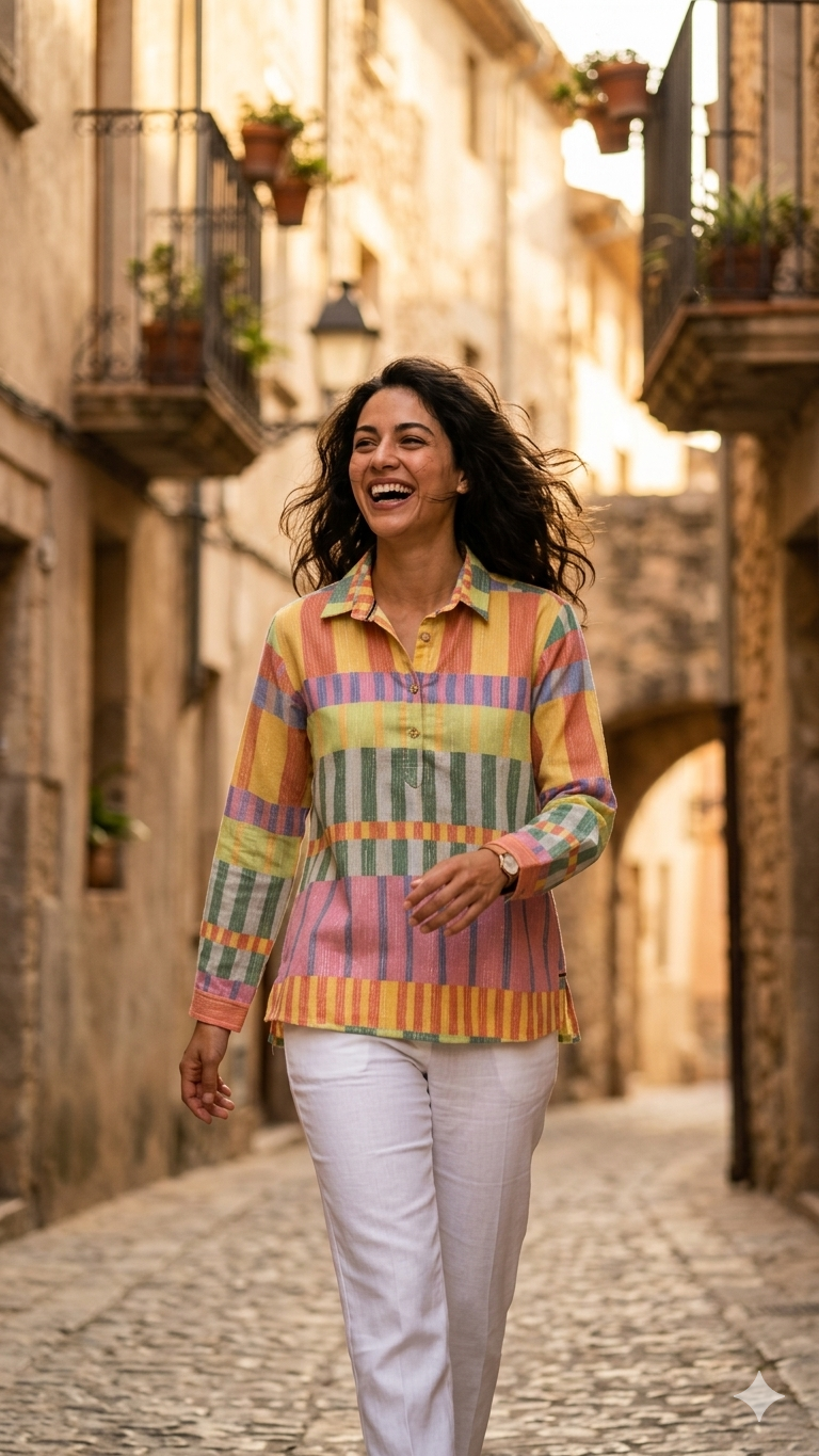 Mustard Multi-Colour Striped Casual Tunic