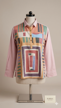 Soft Pink Geometric Colour-Block Tunic