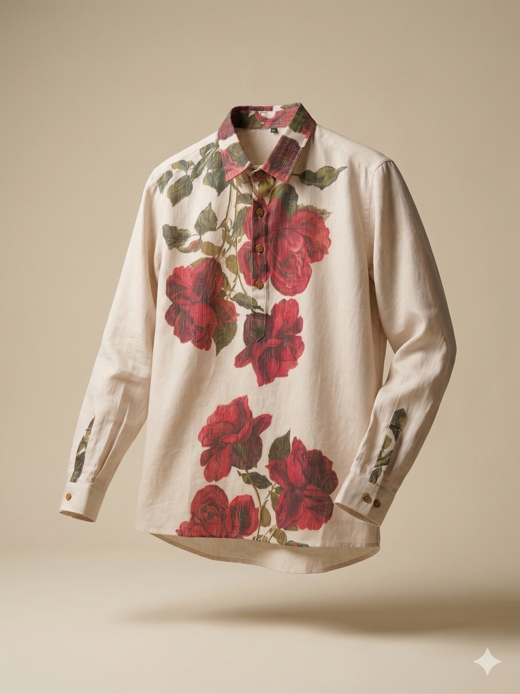 Women Beige Floral Print Shirt Style Top