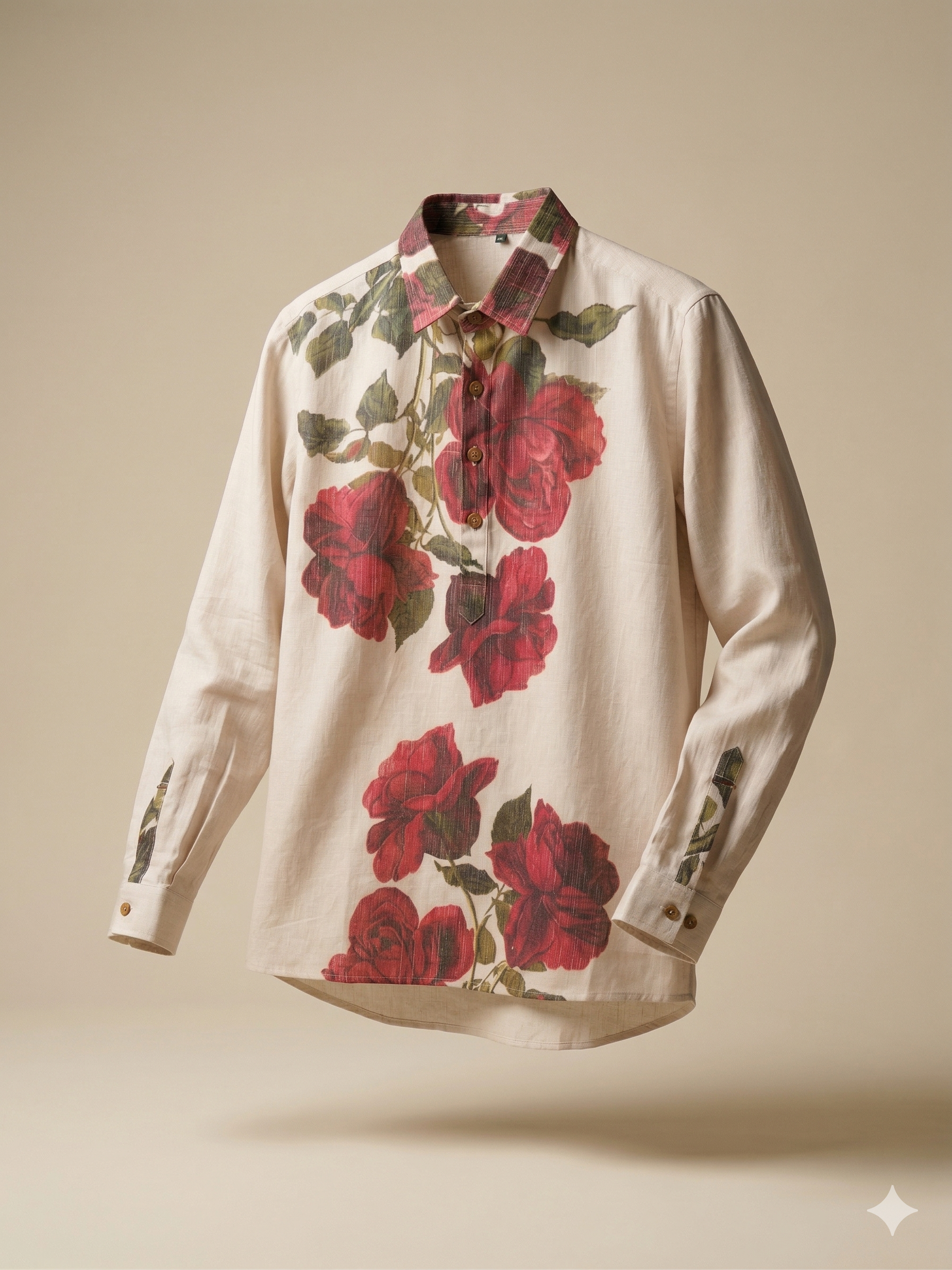 Women Beige Floral Print Shirt Style Top
