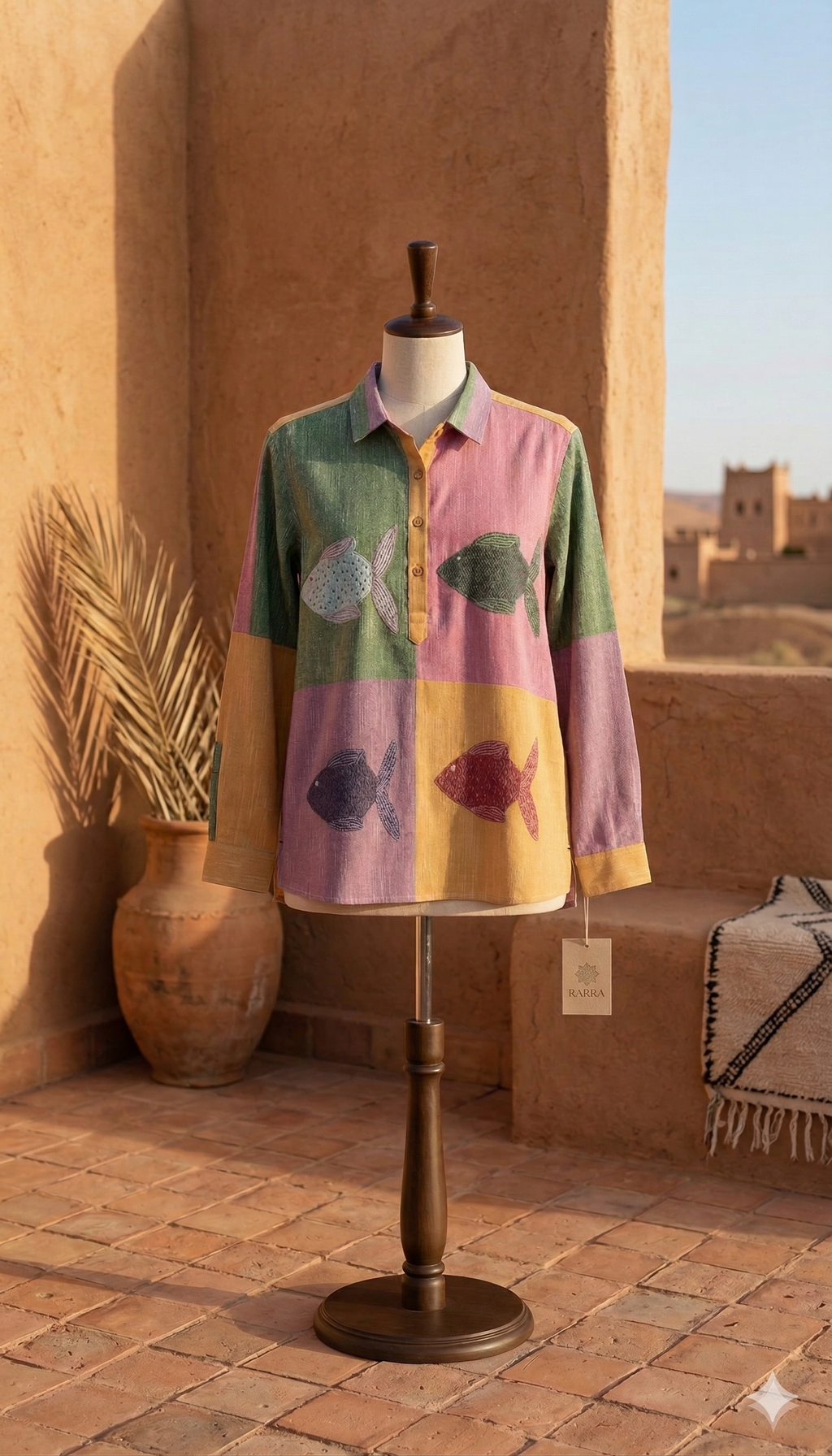 Mustard Accent Multi-Colour Fish Print Casual Tunic
