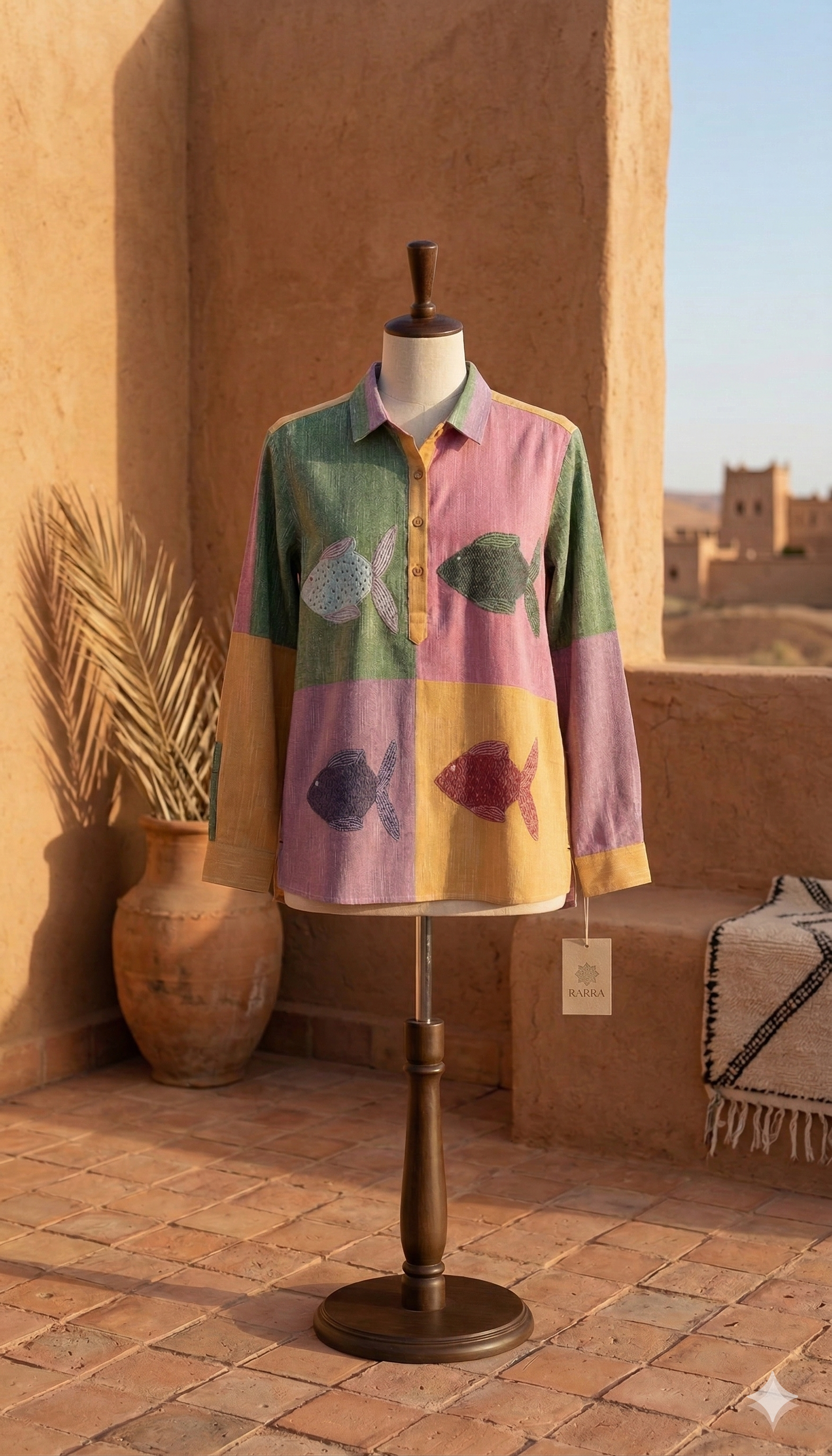 Mustard Accent Multi-Colour Fish Print Casual Tunic