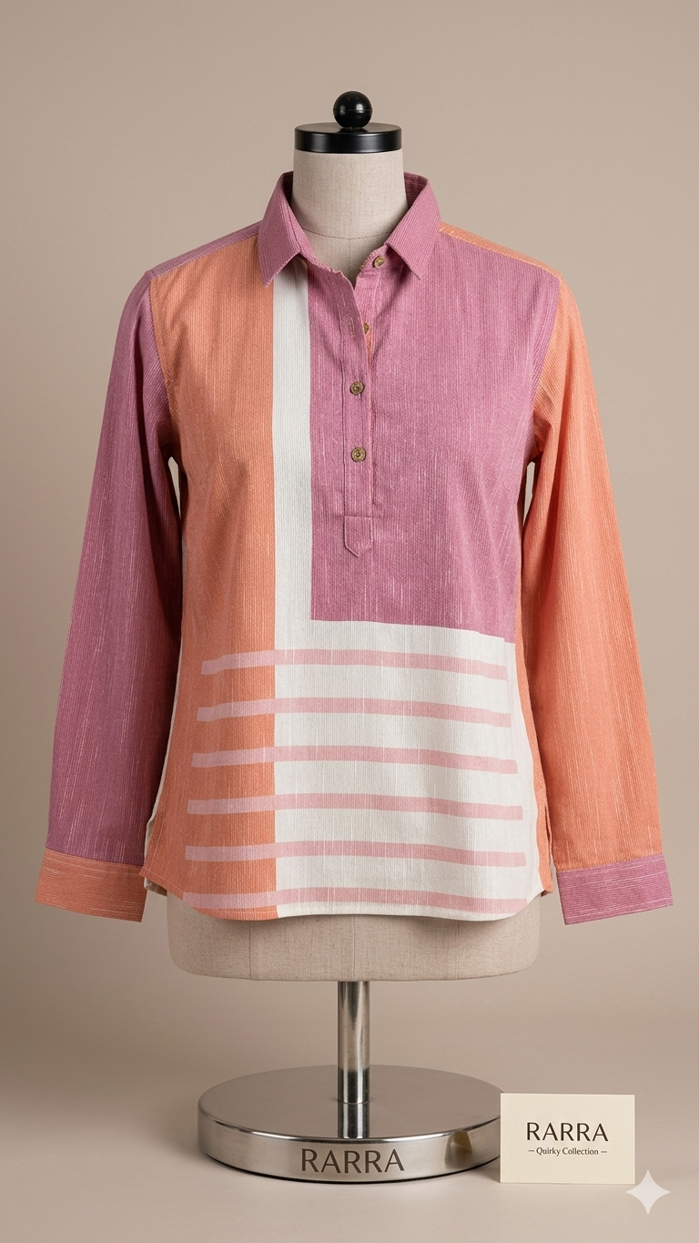 Mauve & Peach Geometric Colour-Block Tunic