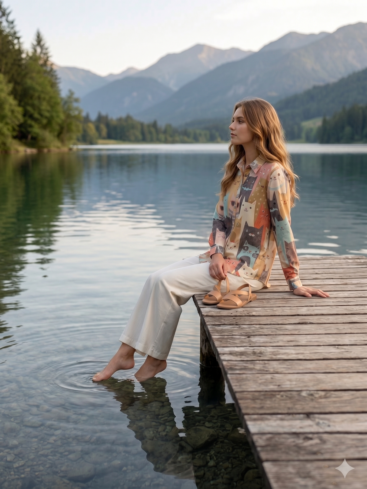 Peach Whimsical Cat Parade Tunic