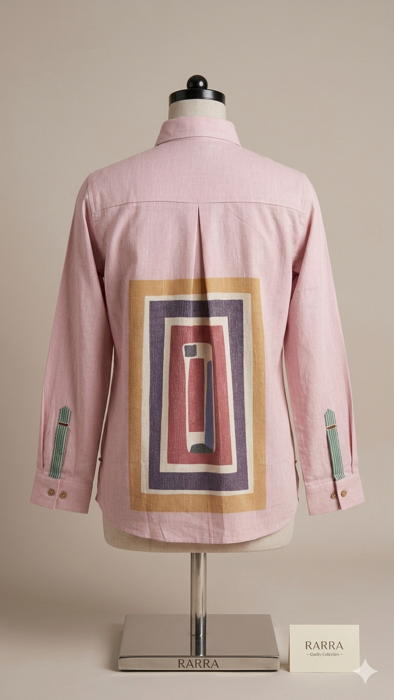 Soft Pink Geometric Colour-Block Tunic
