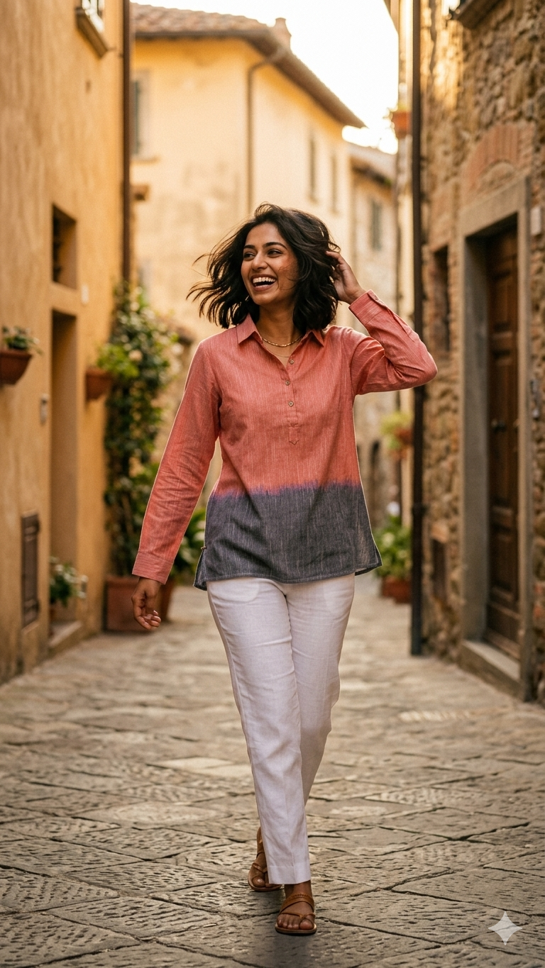 Dual-Tone Coral Sunset Ombre Tunic
