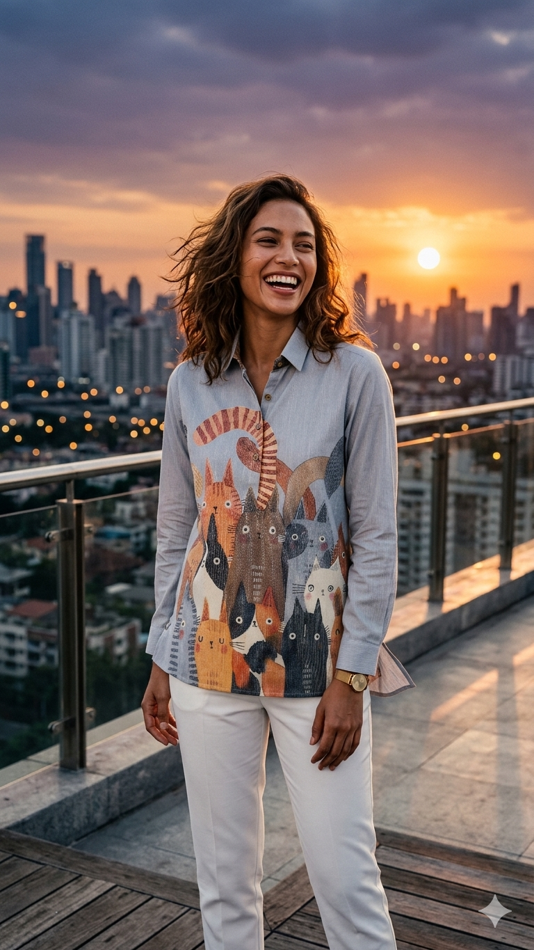 Grey Feline Cat Print Tunic