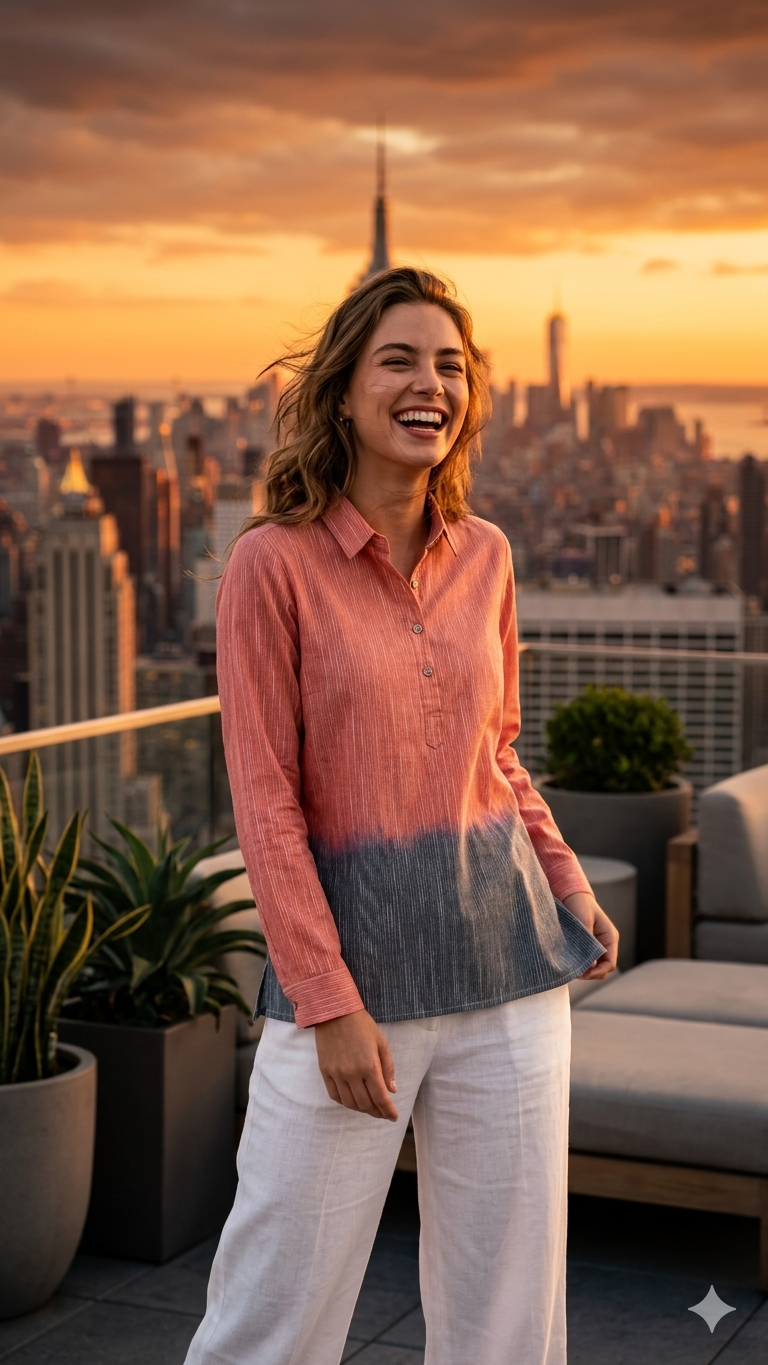 Dual-Tone Coral Sunset Ombre Tunic