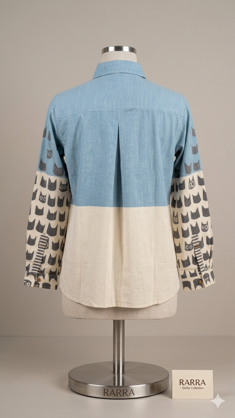Sky Blue & Ivory Cat Print Casual Tunic
