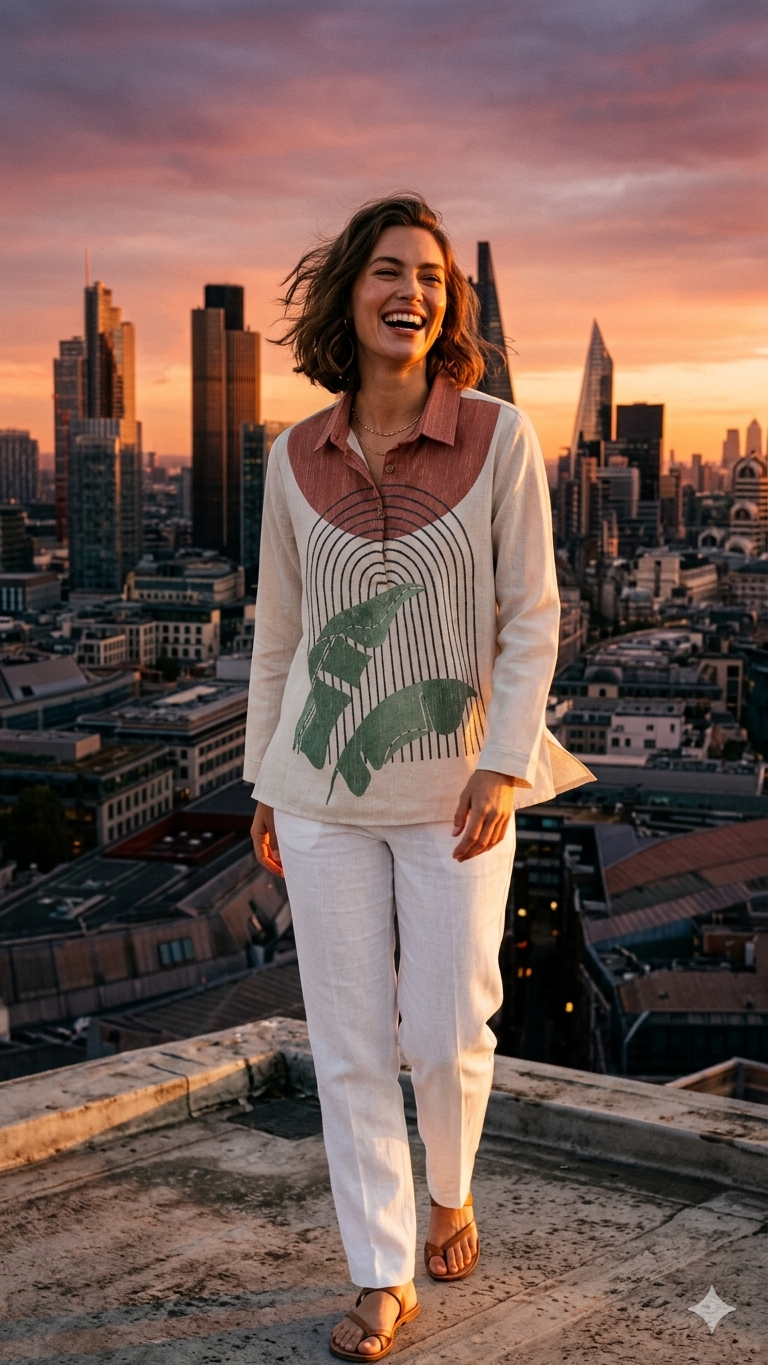 Rust & Ivory Nature-Inspired Print Tunic
