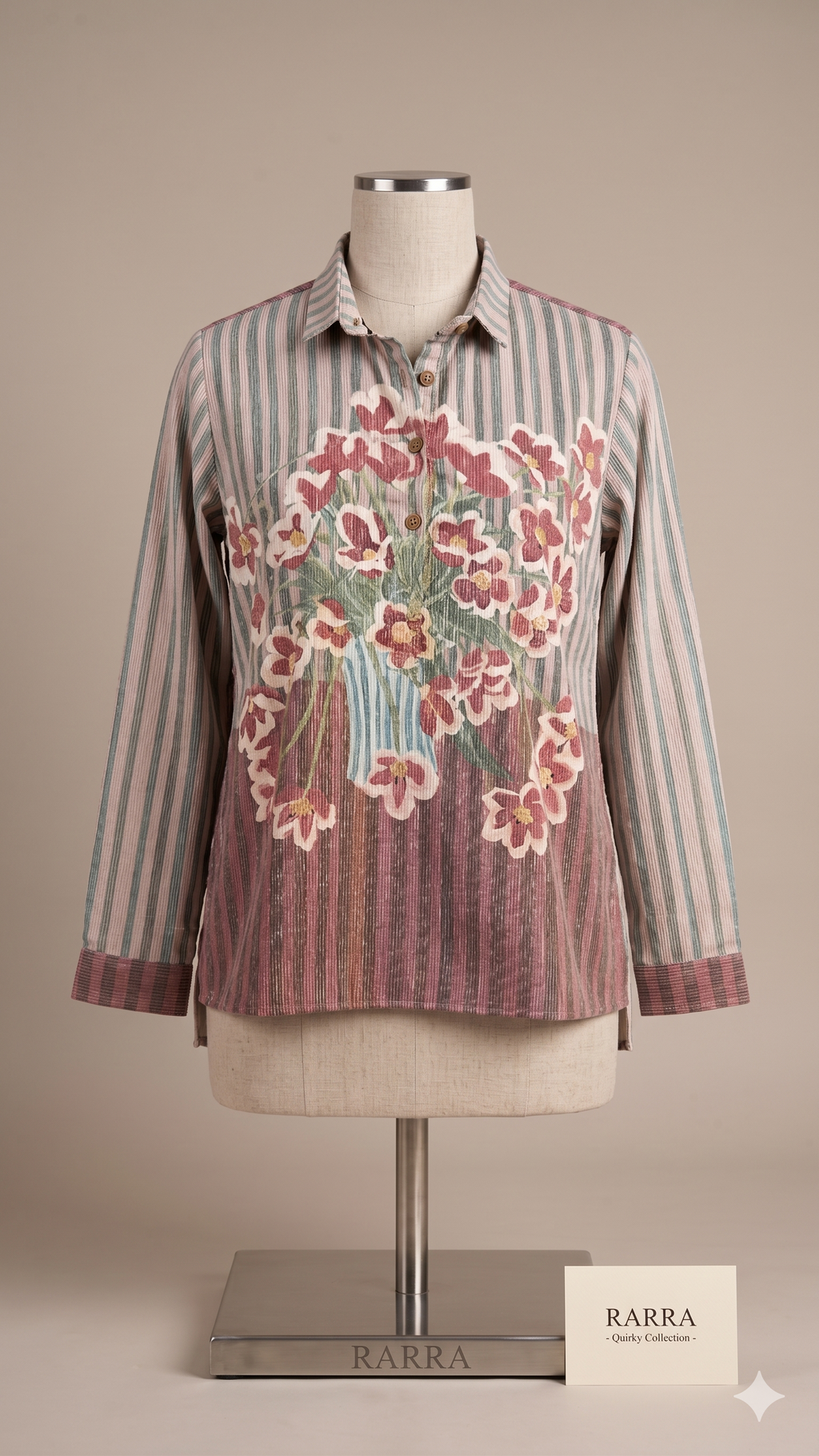 Mauve Striped Multi-Colour Floral Print Casual Tunic