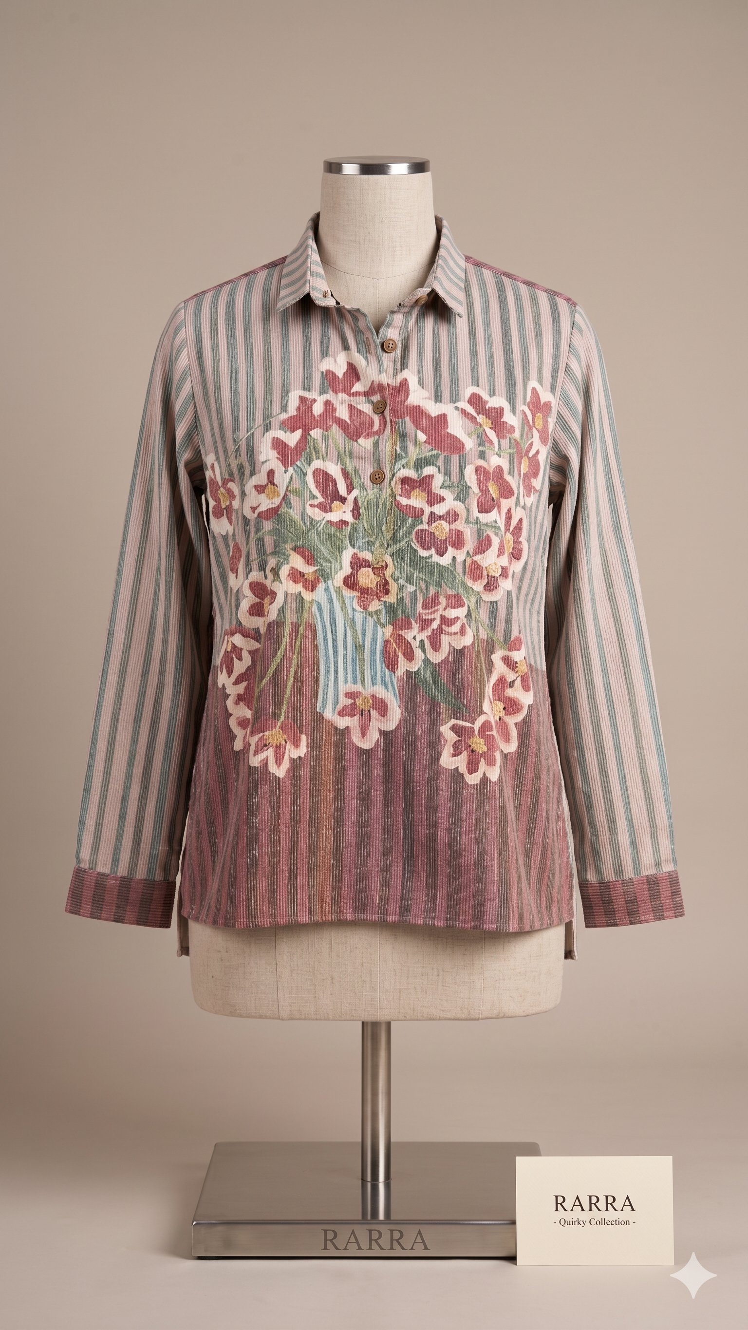Mauve Striped Multi-Colour Floral Print Casual Tunic