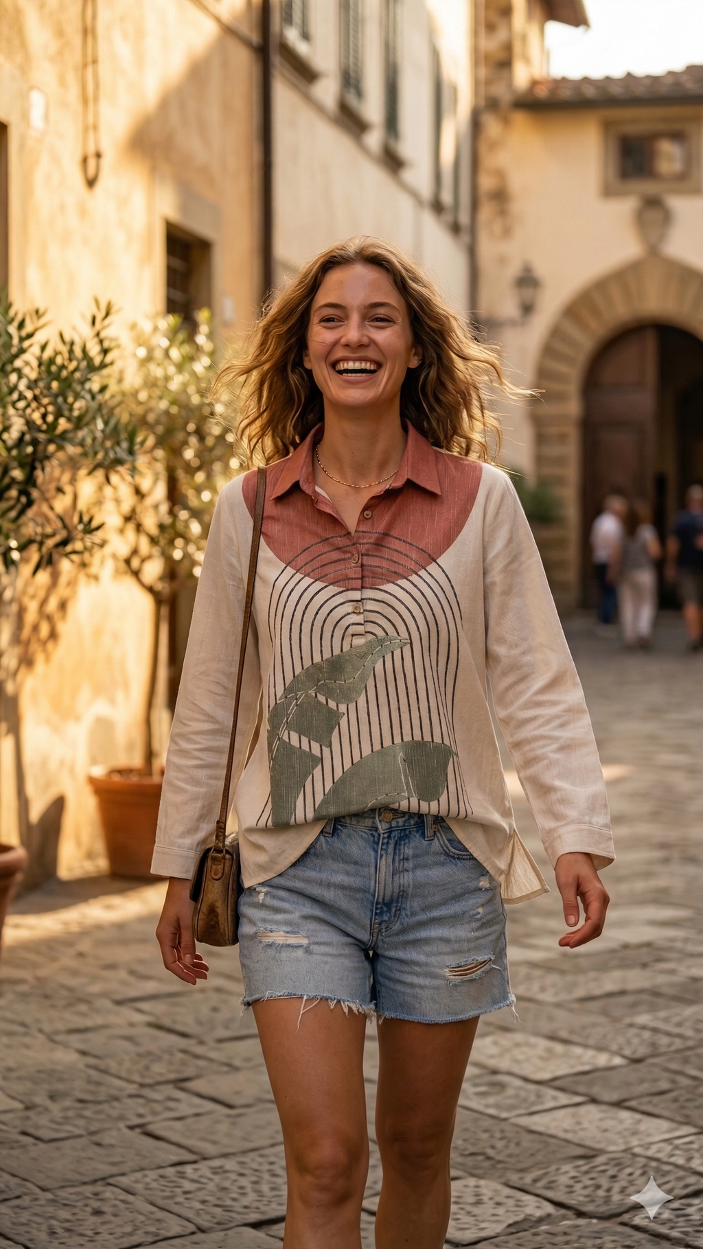 Rust & Ivory Nature-Inspired Print Tunic