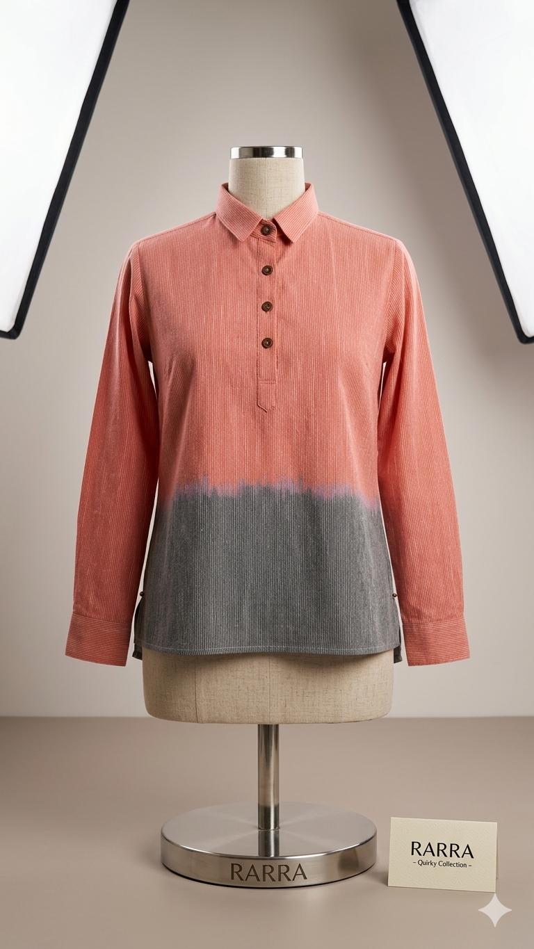 Dual-Tone Coral Sunset Ombre Tunic