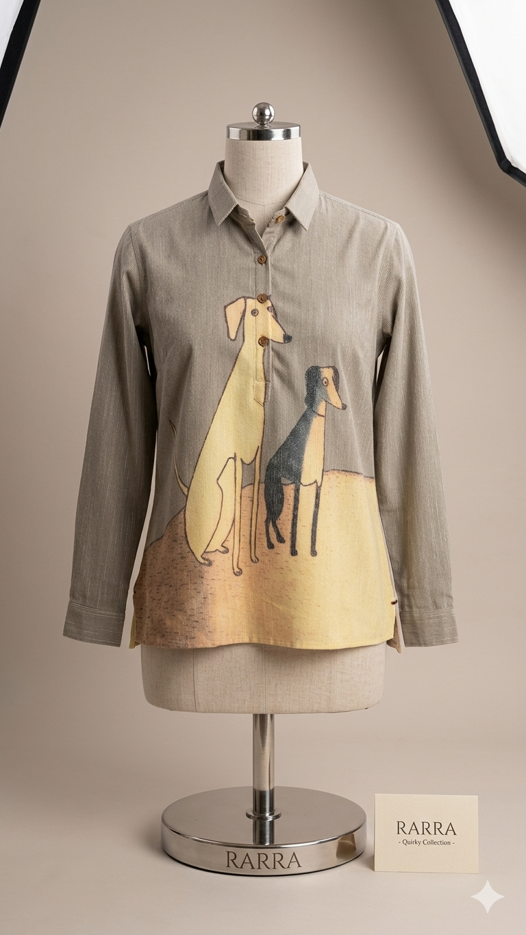 RARRA Dog Print Cotton Shirt for Women