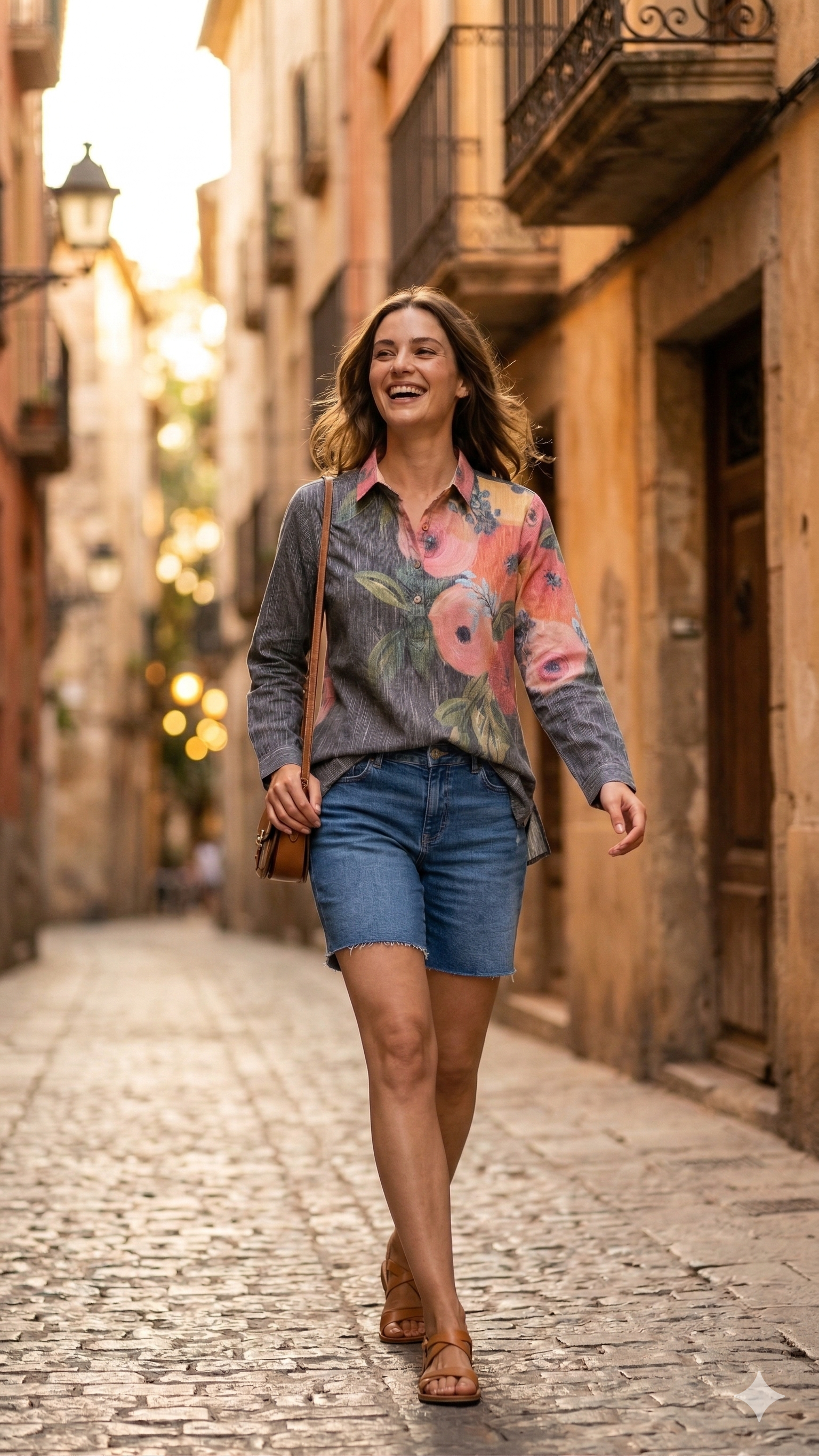 Charcoal Grey Asymmetrical Tunic with Peach Floral Panel
