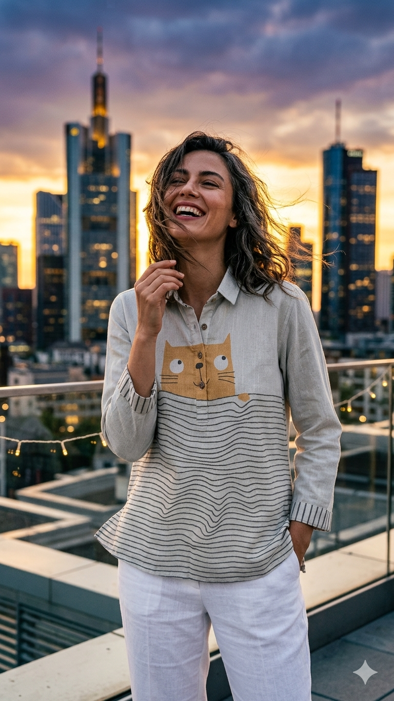 Playful Peekaboo Cat Striped Tunic