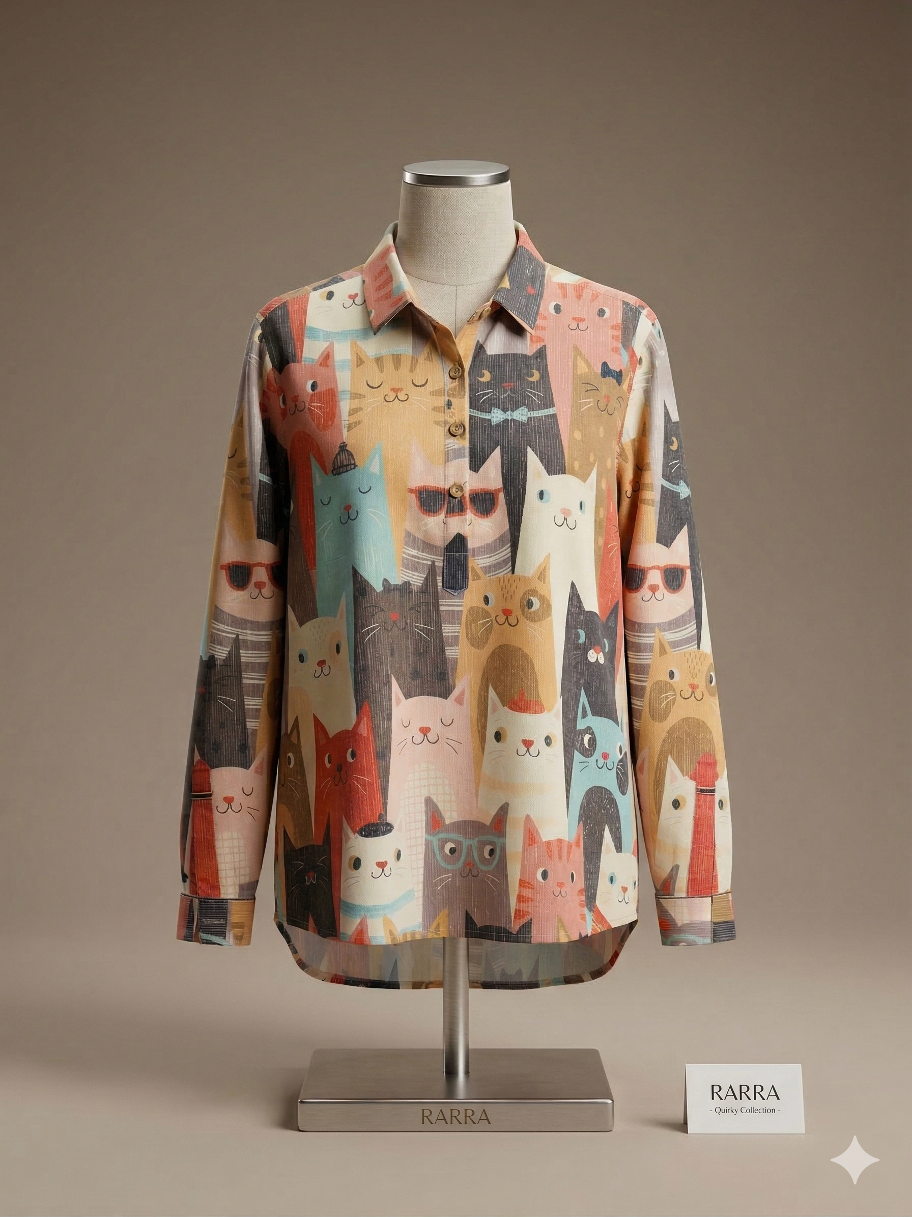 Peach Whimsical Cat Parade Tunic