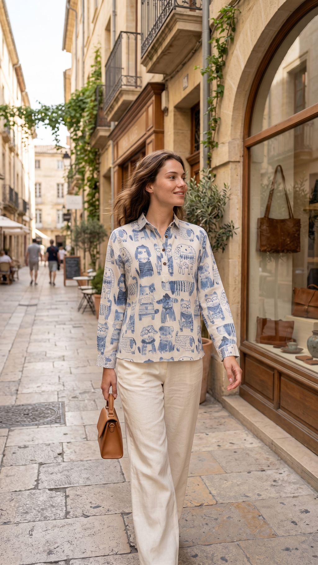 Blue Hand-Drawn Animal Print Shirt