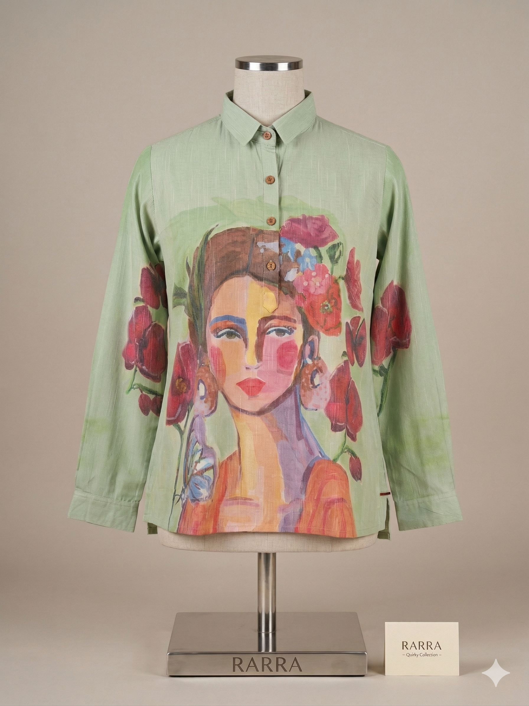 Pastel Green Portrait Print Tunic