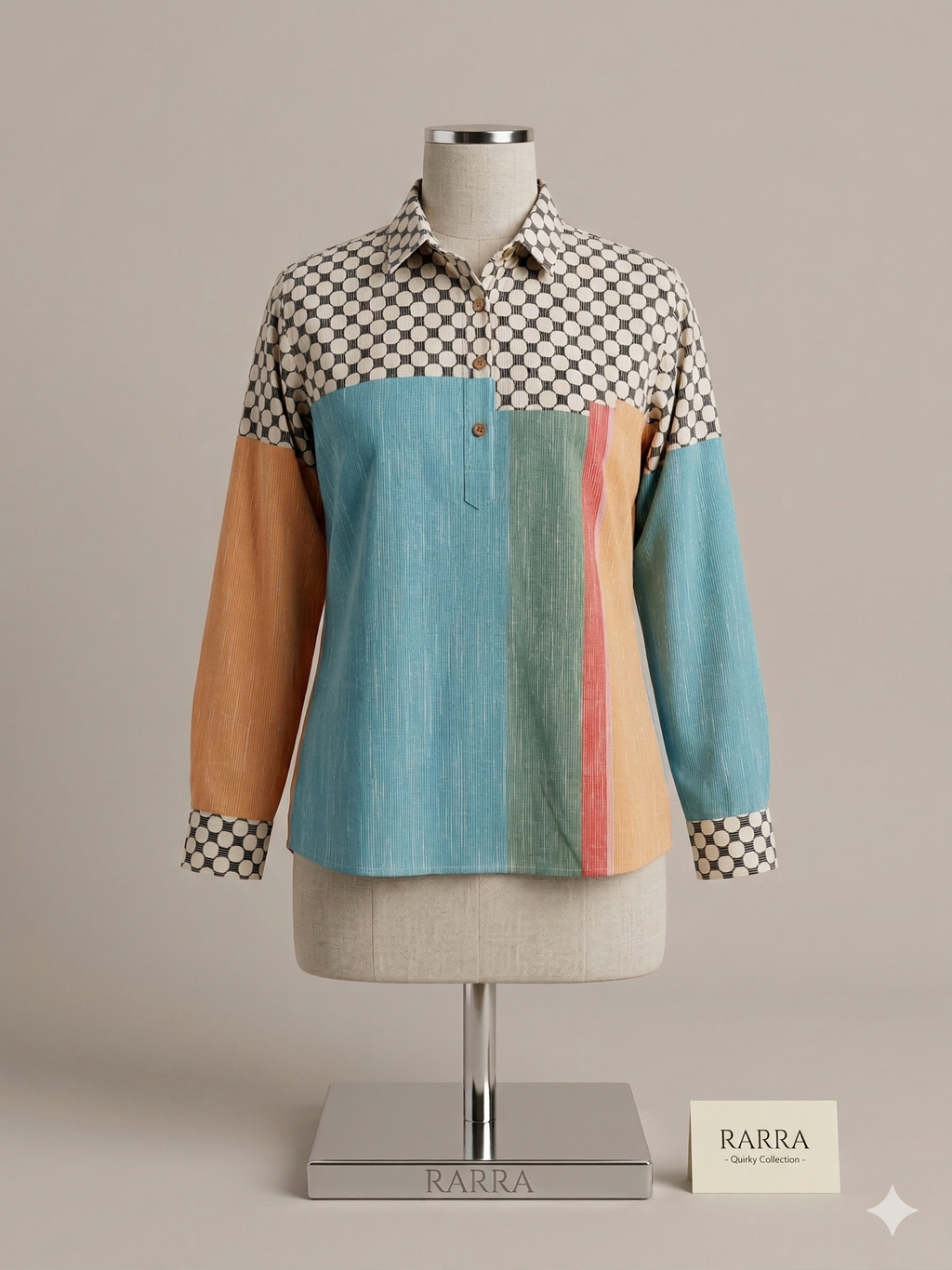 Teal Blue Signature Geometric Panel Tunic