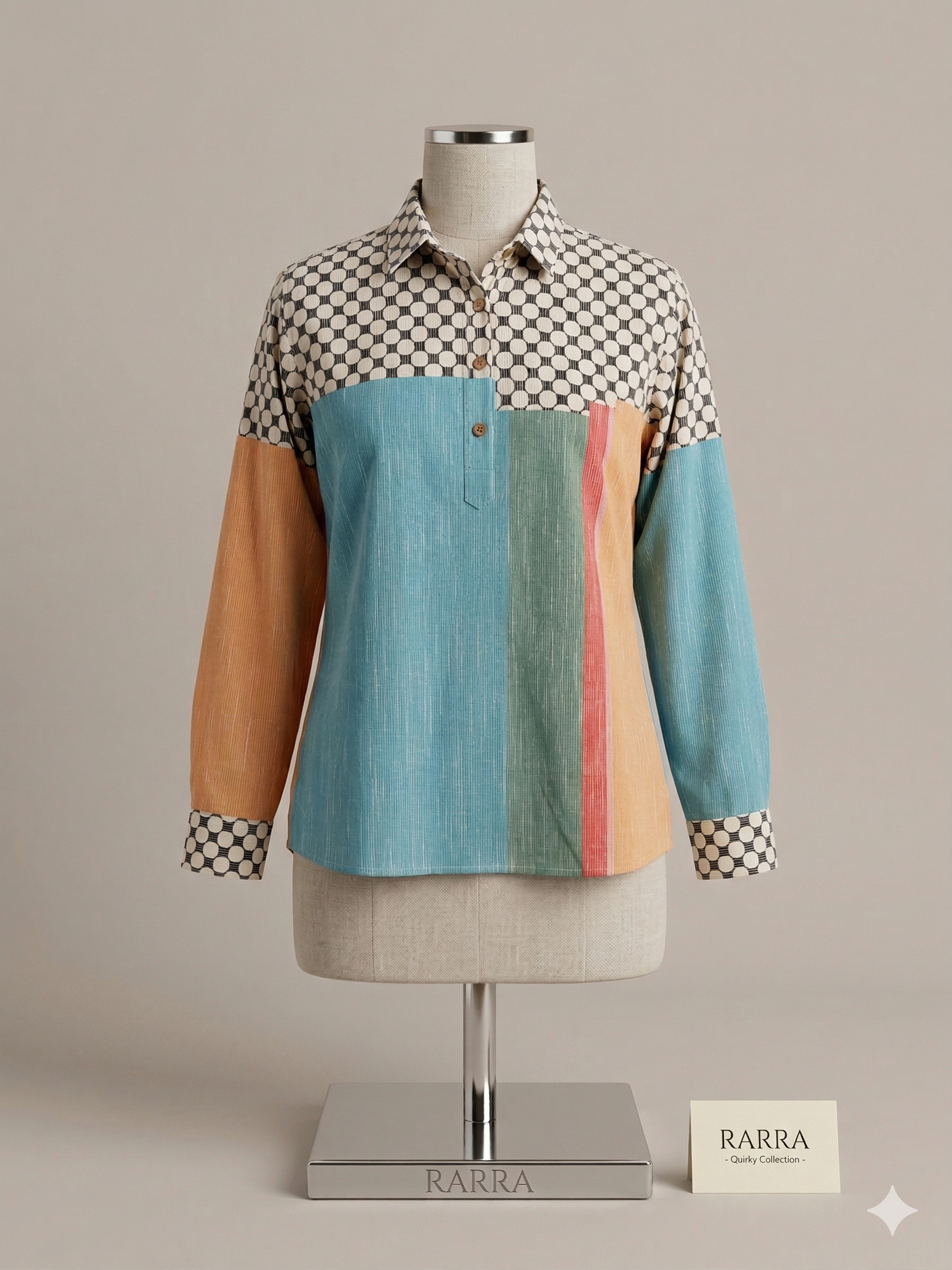 Teal Blue Signature Geometric Panel Tunic