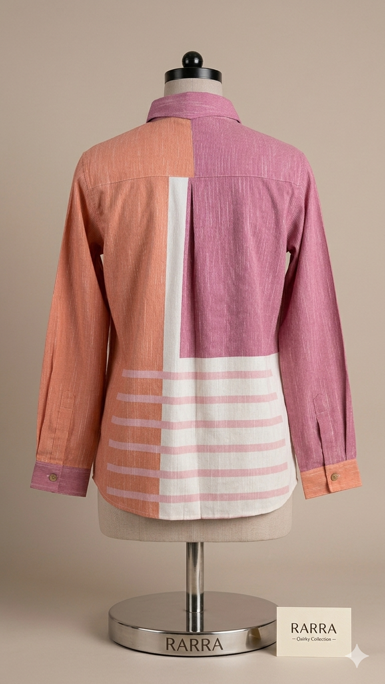 Mauve & Peach Geometric Colour-Block Tunic