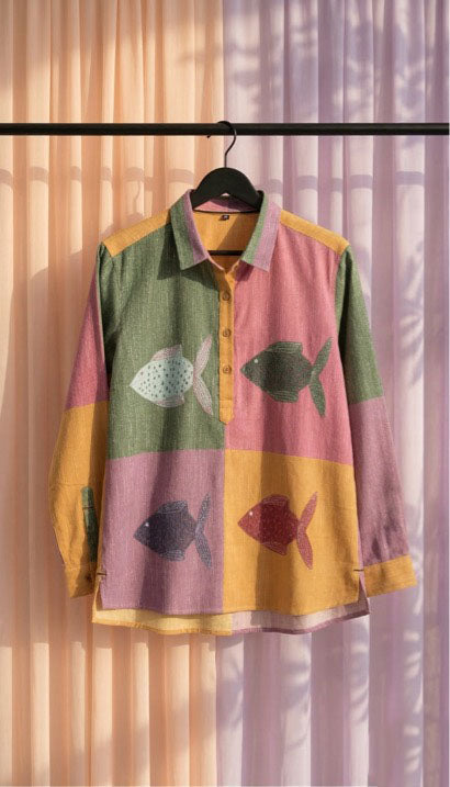 Mustard Accent Multi-Colour Fish Print Casual Tunic