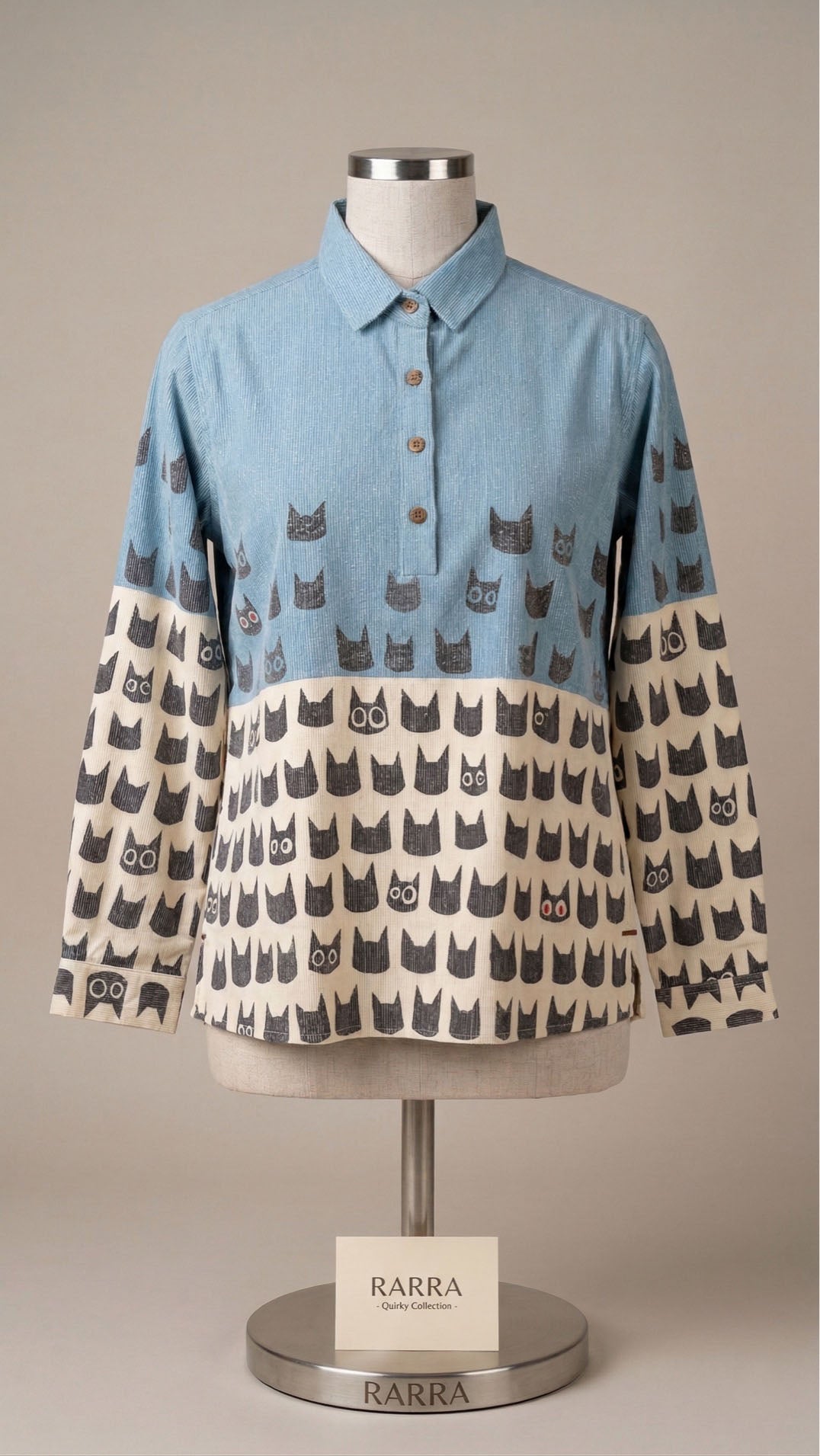 Sky Blue & Ivory Cat Print Casual Tunic