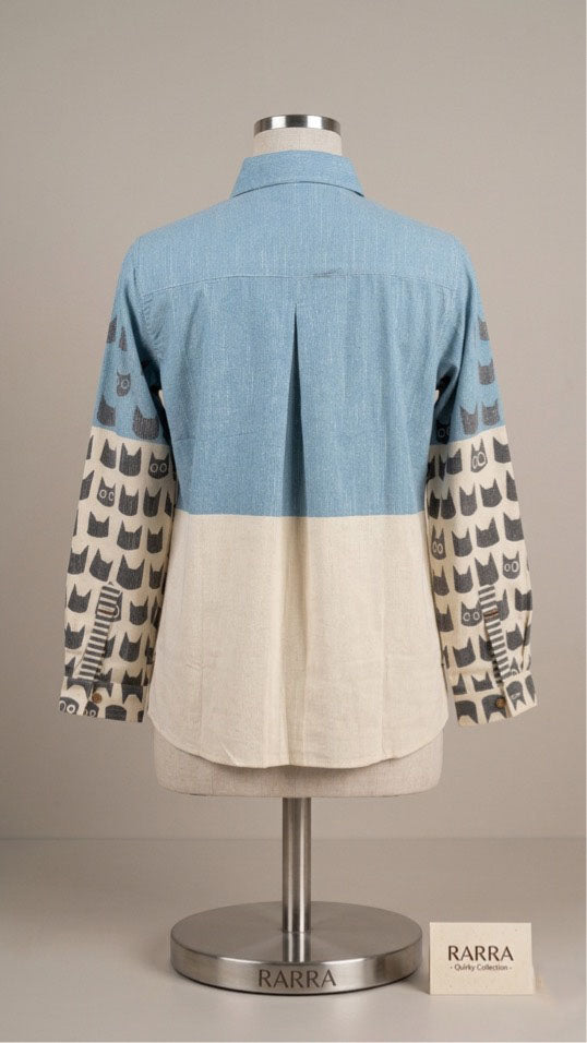 Sky Blue & Ivory Cat Print Casual Tunic