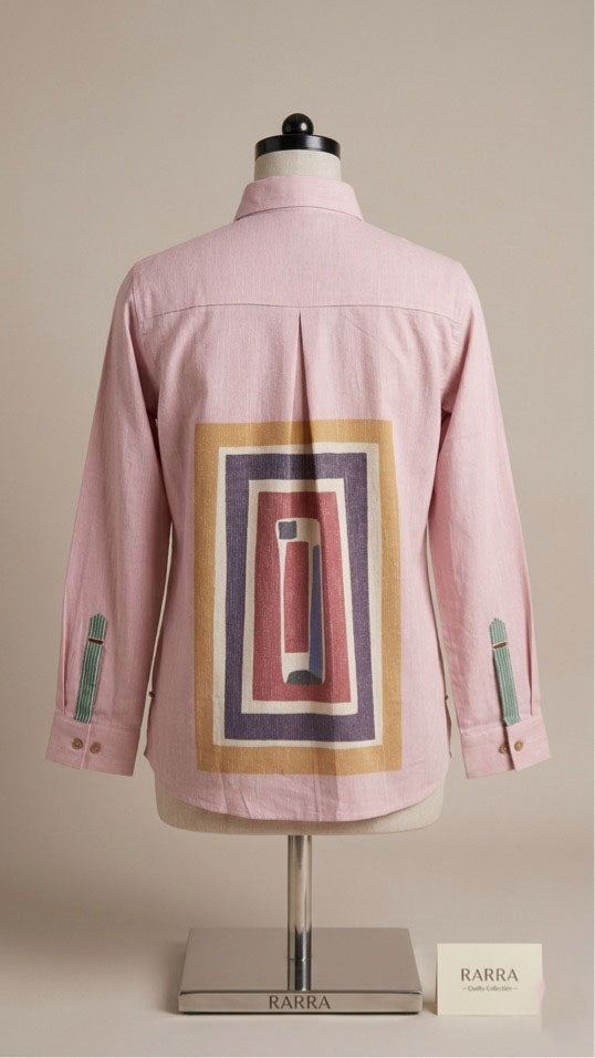 Soft Pink Geometric Colour-Block Tunic