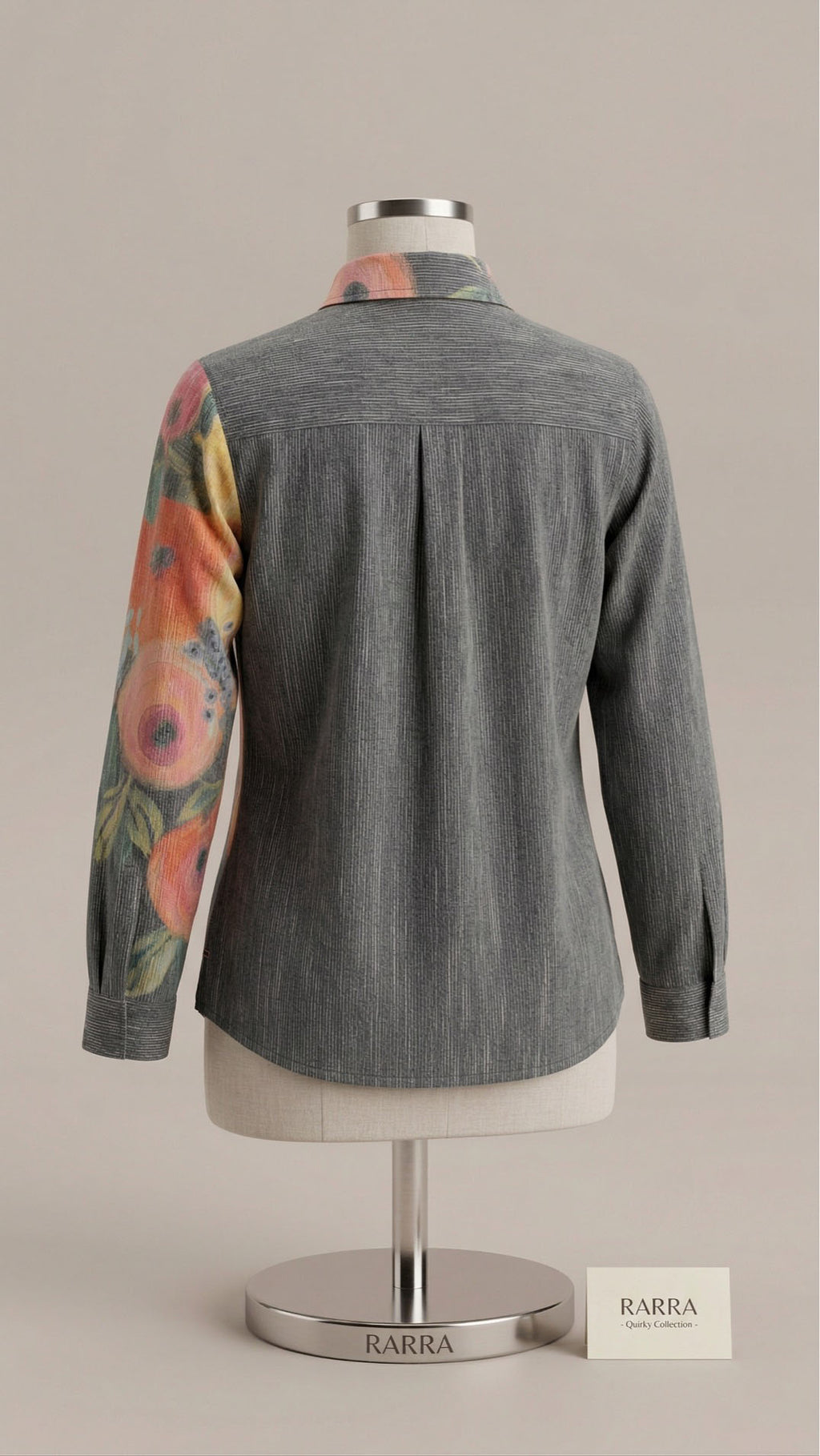 Charcoal Grey Asymmetrical Tunic with Peach Floral Panel