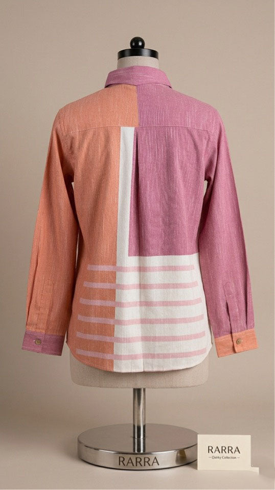 Mauve & Peach Geometric Colour-Block Tunic