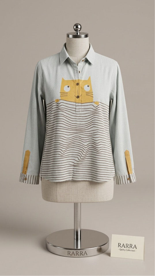 Playful Peekaboo Cat Striped Tunic