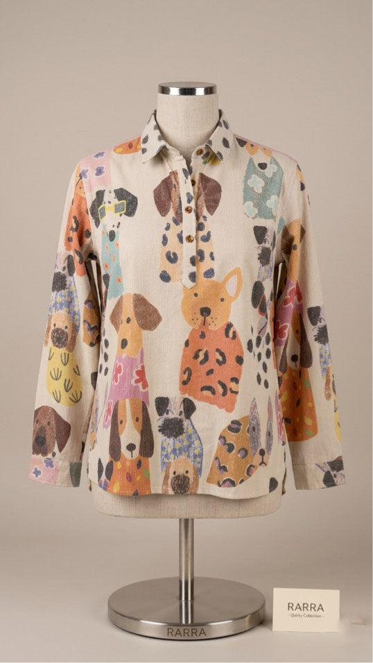 Ivory Quirky Canine Illustration Tunic