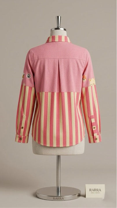 Women’s Pink Dog Print Striped Shirt